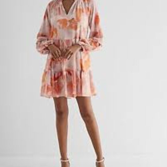 Floral Ruffle Neck Tiered Mini Shift Dress - Picture 1 of 6